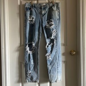 One‎ X Oneteaspoon Distressed Baggie Low Waist Med Rise Relaxed Leg Jeans Sz 30